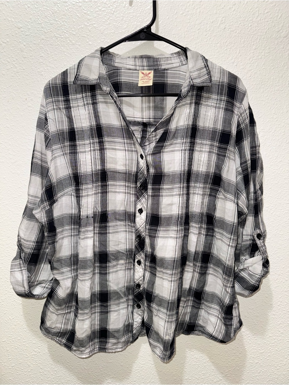 Faded Glory Gray & White Plaid Shirt